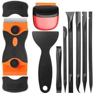 9 Pieces Plastic Blade Scraper Multi Purpose Scraper Non Scratch Tint Tool Easy to Clean Crevices and Tight Spaces, Suitable for Window Glass Floor Sticker Removal, Label, Decal and Paint Cleaning