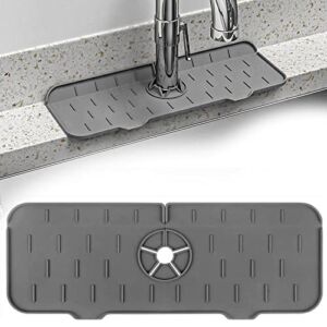 Actoridae Sink Faucet Mat for Kitchen Sink Splash Guard Countertop Protection Soft Rubber Drying Pad 2mm Thick Stable Flat Suit for 2.5″ Single Sink Splash Guard Single Hole Silicone
