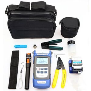 FTTH Fiber Optic Termination Tool Kit, Fiber Optical Cable Cold Connection Tool Kit w/FC-6S Fiber Cleaver 10mW Visual Fault Locator Optical Power Meter for CATV Engineering
