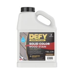 DEFY Solid Color Wood Stain Sealer – Deck Paint and Sealer for Decks, Fences, Siding, Outdoor Wood Furniture, & All Exterior Wood Types – Dark Walnut, 1 Gallon