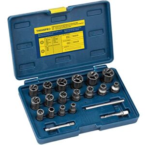 THINKPRO 20PCS Bolt Extractor Set, Lug Nut Remover with 1/4” & 3/8″ Drive, Stripped Bolt Remover Socket Set for Removing Damaged, Frozen, Rusted, Rounded-Off Bolts, Nuts & Screws