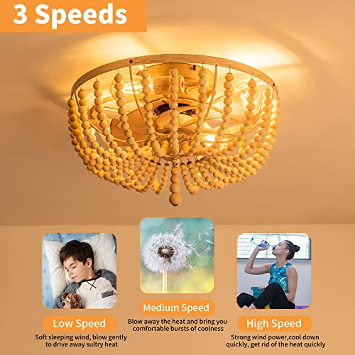Flush Mount Ceiling Fan with Lights Remote Control, 20” Small Low Profile Boho Wood Retro Ceiling Fan with Light, Caged Farmhouse Fan Light for Babyroom with 5 E26 Bulbs(Changeable), Oak White | The Storepaperoomates Retail Market - Fast Affordable Shopping