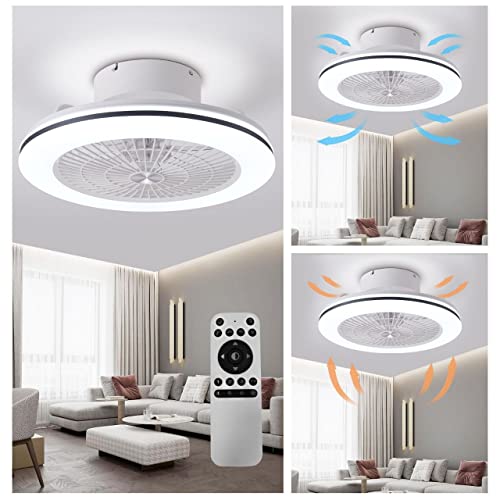 Bladeless Ceiling Fan with Lights Remote Control 18.5 Inch Reversible Low Profile Ceiling Fans with Lights Dimming Multi Speed Smart Flush Mount Ceiling Fan for Living Room | The Storepaperoomates Retail Market - Fast Affordable Shopping