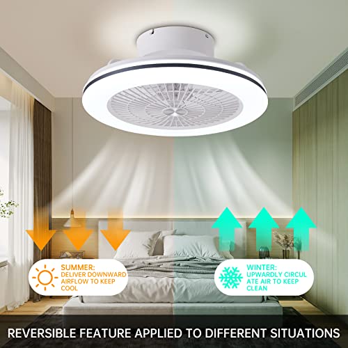 Bladeless Ceiling Fan with Lights Remote Control 18.5 Inch Reversible Low Profile Ceiling Fans with Lights Dimming Multi Speed Smart Flush Mount Ceiling Fan for Living Room | The Storepaperoomates Retail Market - Fast Affordable Shopping
