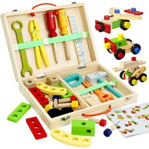 TONZE Kids Tool Set Montessori Toys for 2 3 4 Year Old Boys Girls Gift,Wooden Educational Learning Stem Construction Toys Tool Kit for Kids Toddler Tool Set…