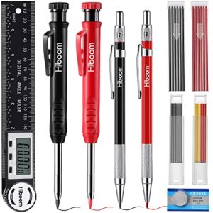 9 Packs Carpenter Measuring Drafting Kit, 4 Solid Carpenter Pencils with Sharpener and 36 Refills, 2 in 1 Digital Angle Finder Protractors Marking Tools for Machinist Construction Woodworking