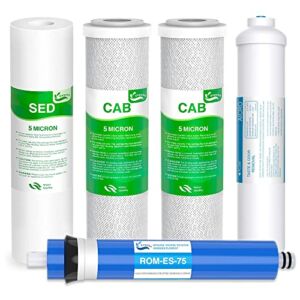 Vegebe 5 Stage 75 GPD RO Water Filter Set Replacement Fit for APEC Reverse Osmosis System (1/4″ Output)