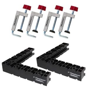 Milescraft 7350 Fence Clamp Kit 100 – 90° Corner Clamping Positioning/Assembly Squares and Fence Clamps. Works on Interior or Exterior Corners. Build Cabinets, Picture Frames, Shelving, and More (6pc)