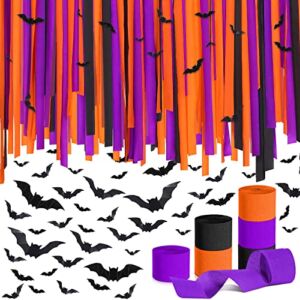 Halloween Party Supplies Include 64 Pcs 3D Bat Wall Stickers Decor and 6 Rolls Crepe Paper Streamers for DIY Home Decor