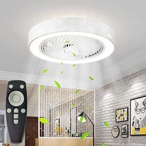 TOMATOO Invisible Ceiling Fan with Light, Remote Control LED Dimmable Lighting Modes, 3 Wind Speeds, Semi Flush Mount 55CM Low Profile for Kitchen, Living Bed Room (White-A (55CM))