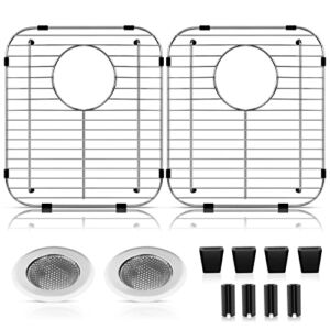 ARLBA 2 Pack 304 Stainless Steel Sink Protectors for Kitchen Sink With Rear Drain Hole,13.3″x11.6″x1.25″ Kitchen Sink Grid Universal,Sink Grate Sink Rack for Bottom of Sink with 2Pack Sink Strainers