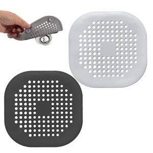 2 Pack Drain Hair Catcher-Durable Silicone Shower Drain Hair Catcher,Hair Catcher with Suction Cups,Can Be Used in Kitchen,Shower,Tub,Washing Machine (Grey+Black)