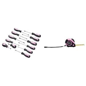 AmazonBasics 12-Piece Magnetic Screwdriver Set, Pink & 16-Feet Tape Measure, Pink