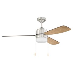 How Plumb 52-in. Modern 3-Blade Ceiling Fan with LED Bulb Indoor/Outdoor Semi Flush Mount, Brushed Nickel with Reversible Cherry or Driftwood Blades