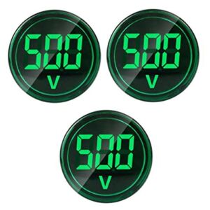 Szliyands 3pcs Digital Display AC Voltage Indicator, 22mm Round Head LED Voltage Tester AC50~500V Voltmeter Monitor (Green)