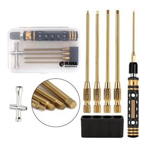 INJORA Hex Screwdriver 4 in 1- Allen Wrenches Set 1.5mm 2.0mm 2.5mm 3mm with 4 in 1 Cross Wrench 4 5 5.5 7mm- RC Tool Kit for TRX4 Arrma Helicopter Drone Boat