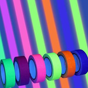 VEYLIN 6Rolls Neon Gaffer Cloth Tape, Iridescent Glow in Dark Tape for Glow UV Party