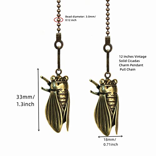 Ceiling Fan Pull Chain Set, 12 Inches Vintage Solid Cicadas Charm Pendant Pull Chain Extender with Connector, 4Pcs | The Storepaperoomates Retail Market - Fast Affordable Shopping