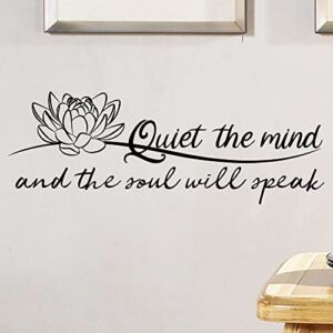 MOVANKRO Quiet The Mind and The Soul Will Speak Lotus – Pure Black Vinyl Carved Wall Decal Without Transparent Edge Removable Art Letters Quotes Decor