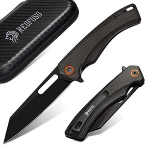 NedFoss Pocket Knife, 3.5 inch D2 Steel Folding Pocket Knives for Men, Flipper-assisted Opening Knife with Clip, Durable Micarta Handle, Cool Knives for Mens Gifts (A-Tanto Point Blade)