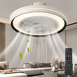Bladeless Ceiling Fan LED Ceiling Fan With Lights Remote Control 72W 3 Color 3Speeds Enclosed Ceiling Fan with Lights 1/2 timing Low Profile Ceiling Fan 20in Modern Ceiling Fan for Bedroom, kids room
