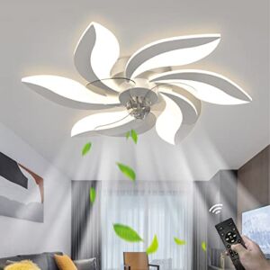 CIIAUM 26.7″ Ceiling Fan with Lights and Remote Control, LED Flower Shape Flush Mount Low Profile Fan Light,3 Color Dimmable 6 Speeds Wind, Modern Bedroom Ceiling Lamp with Smart Timing 60W