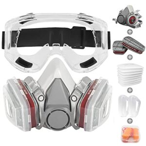 Respirator Mask with 6001CN Activated Carbon Filter&Goggles Set – Reusable Half Face Cover Dust mask, for Painting, Organic Vapor, Welding, Polishing, Smells, Woodworking and Numerous Work Protection