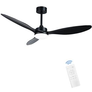 Ohniyou 52” Ceiling Fan with Lights Black ,3 Reversible Blades Led Ceiling Fans with light and remote,Outdoor Ceiling fans for Patios Bedroom Kitchen Nursery Conference