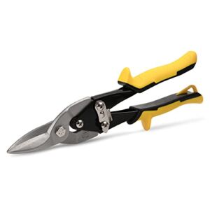 Flameweld Aviation Snips Straight Cut – 10 Inch Tin Snips Cutter for Cutting Metal Sheet, Chrome Vanadium Steel with Forged Blade, Straight Aviation Snips for Safety Latch, and Hanging Hole