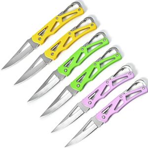 6 Pack Stainless Steel Folding Knife (2Yellow 2Purple 2Green) With Key Ring, Outdoor Survival Pocket Knife