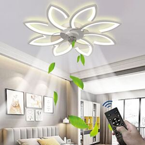 Bladeless Ceiling Fan with Lights,Modern Flush Mount Ceiling Fan with Dimmable LED Light and Remote Control Low Profile Ceiling Fan 6 Gear Wind Speed Timing for Kids Room Bedroom 35.4in*5.5in
