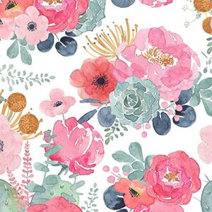 Peel and Stick Wallpaper Removable Floral Cactus Pink Navy Flower Vinyl Self Adhesive Prepasted Decorative for Girls Women Bedroom Cabinets Desk Countertops 17.7in x 9.8ft