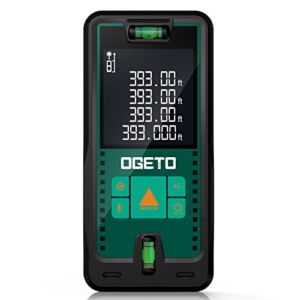 Laser Measure, Ogeto Digital Laser Distance Meter with 2 Bubble Levels,M/in/Ft Unit Switching Backlit LCD and Pythagorean Mode, Measure Distance, Area and Volume (165 Feet)