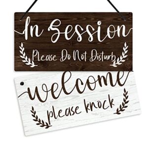 Putuo Decor In Session Do Not Disturb Door Sign, Reversible Double Sided Sign for Business, Office, Therapist, Clinic, Treatment, 10×5 Inches PVC Hanging Plaque – Welcome/in Session