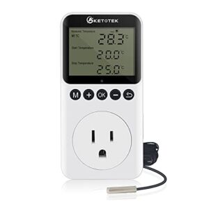 KETOTEK Digital Day and Night Thermostat Temperature Controller Plug Outlet, Thermostat Controlled Outlet Plug with Day/Night Timer 120V 110V for Reptile Terrarium Greenhouse Heating Cooling