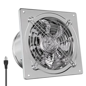 6 Inch Exhaust Fan, HG POWER 308CFM Powerful Kitchen Extractor Fan, Stainless Steel Industrial Vent Blower for Outrdoor Indoor Heating Cooling Ventilation – 7.5″x7.5″ Panel