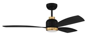 Craftmade 52″ Donovan Ceiling Fan, Flat Black/Satin Brass Finish with Remote Control, Integrated WIFI, Light Kit (Optional) – Damp Rated