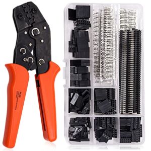 Taiss Ratcheting Wire Crimper Plier with 600PCS Dupont Connector Kit,SN-28B Dupont Crimping Tool Kit,2.54mm 1/2/3/4/5/6/7 Pin Housing Dupont Connector Male Female Pin Header Crimp Terminal AWG28-18