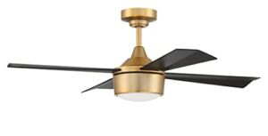 Craftmade 42″ Theo Ceiling Fan, Satin Brass Finish with Remote & Wall Control, Light Kit (Optional)