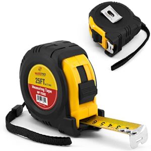 MaxoPro Retractable Tape Measure 25 ft with Precision (1/32″/1mm) – Heavy Duty, Sturdy & Easy to Read Measuring Tape with Thick Rubber Jacket Grip & 25mm Width Smooth Sliding Tape Blade