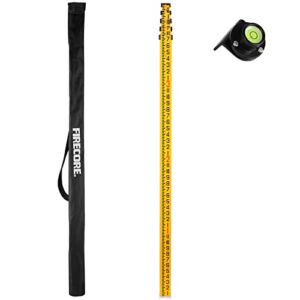 Firecore 16-Foot Aluminum Grade Rod – 8ths, 5 Sections Dual Sided Telescoping Leveling Rod with Bubble Level and Carrying Case – FLR500C
