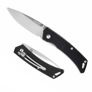 Harita Pocket Knife with G10 Handle, 2.6 inch 8Cr13MoV Stainless Steel Blade, Manual Opening EDC Knife with Safety Liner Lock, Belt Clip, Black