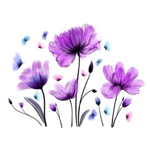 Pinenjoy Tulip Wall Decals Flower and Colorful Butterfly Wall Sticker Purple Floral Art Wall Clings 25.2×35.43inch Removable DIY Vinyl Stickers for Living Room Bedroom TV Sofa Background Decoration