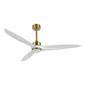 WINGBO 60 Inch DC Ceiling Fan with Lights and Remote Control, 3 Reversible Carved Wood Blades, 6-Speed Noiseless DC Motor, Modern Ceiling Fan in Brass Finish with White Blades, ETL Listed