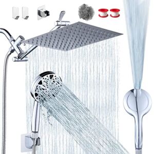 Razime 10”Rainfall Shower Head with Handheld Combo High Pressure 8+2 MODE built-in power wash, Stainless Steel Chrome Showerhead with 12” Extension Arm Height/Angle Adjustable with Holder&60″Hose