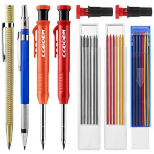 Mechanical Carpenter Pencil Kit with 24 Refills, 4PCS Scriber Marking Tools, Colorful Deep Hole Woodworking Pencils with Built-in Sharpener, Carpentry Marking Scribe Tools for Building Construction
