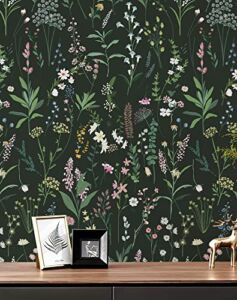 JiffDiff Floral Wallpaper Peel and Stick Dark Farm Floral Stick Wallpaper, Wildwood Wallpaper Self Adhesive Wallpaper for Home Bedroom Cabinets Thicken 17.71″x118″
