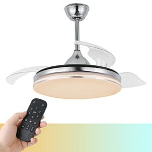 Bella Depot 42-Inch Retractable Ceiling Fan with 6-Speed, LED Light, CCT Dimmable, DC Motor, Reversible Blades, Remote Control, Timing Option (Chrome)