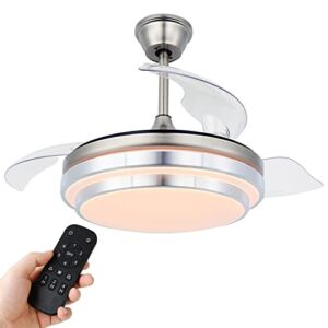 Bella Depot 36-Inch Retractable Ceiling Fan with 6-Speed, LED Light, CCT Dimmable, DC Motor, Reversible Blades, Remote Control, Timing Option (Brushed Nickel)