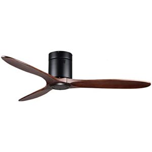 Low Profile Ceiling Fan Carved Wood Fan Blade Noiseless Reversible Motor Remote Control Without Light for Indoor Outdoor, Energy Efficient DC Motor Wood Fan (Color : Black, Size : 42in)